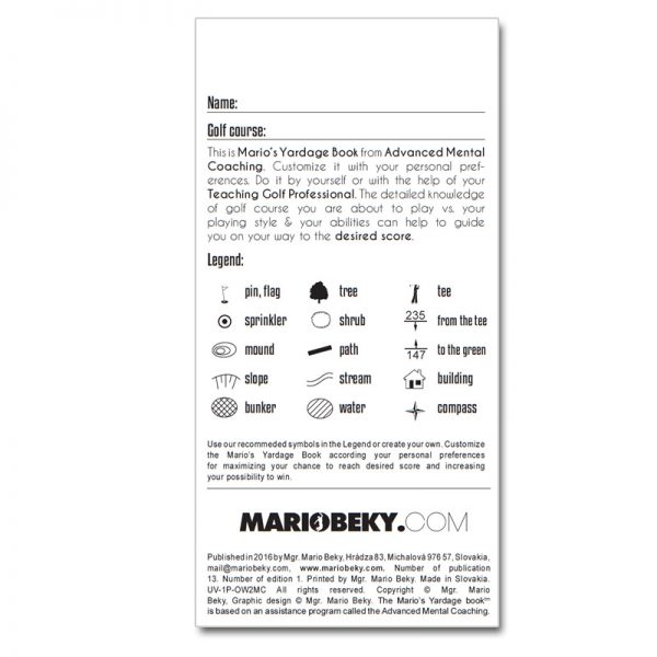 Mario Beky Golf The Easy Way Professional Yardage Book Advanced Mental Coaching Slim