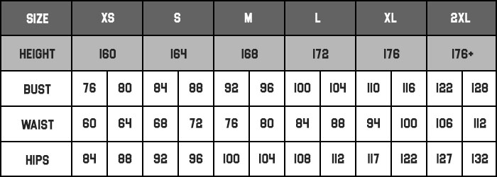 apparel size CHART MARIOBEKY WOMEN