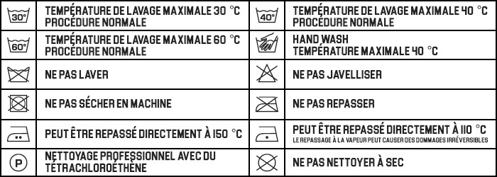 Tailles de vêtements MARIOBEKY Soins étiquette
